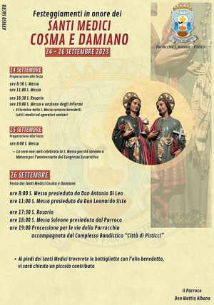 24 - 26 settembre 2023 festa dei Santi Medici Cosma e Damiano