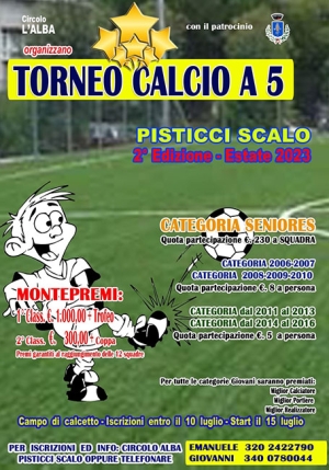 Dal 15 luglio la seconda edizione del Torneo di Calcio a Cinque Pisticci Scalo