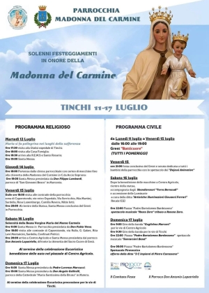 A Tinchi dall’11 al 17 luglio i festeggiamenti in onore della Madonna del Carmine