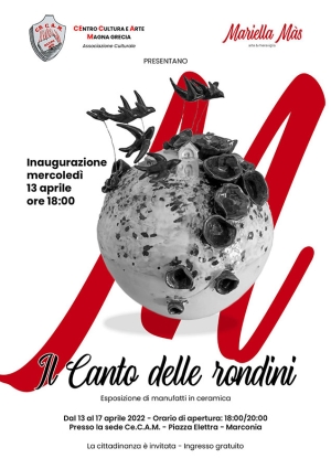 Oggi inaugurazione della mostra di ceramiche artistiche “Il canto delle rondini&quot; al Ce.C.A.M. di Marconia