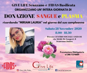 Ricordiamo Miriam Lauria nel giorno del suo compleanno: giornata straordinaria di donazione indetta da GiveLIfe Fidas Scanzano Jonico
