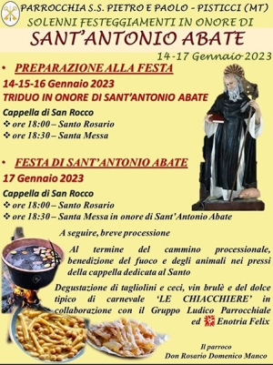 Domani 17 gennaio la festa in onore di Sant’ Antonio Abate