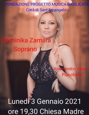 Dominika Zamara in concerto lunedì 3 gennaio. Accompagna al piano il maestro Alessandro Vena