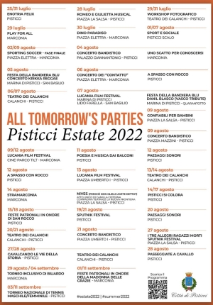 Il cartellone completo con gli eventi dell’Estate Pisticcese 2022