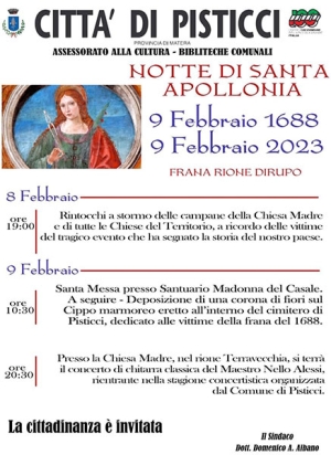 9 febbraio 1688 – 9 febbraio 2023. Pisticci ricorda la Notte di Santa Apollonia