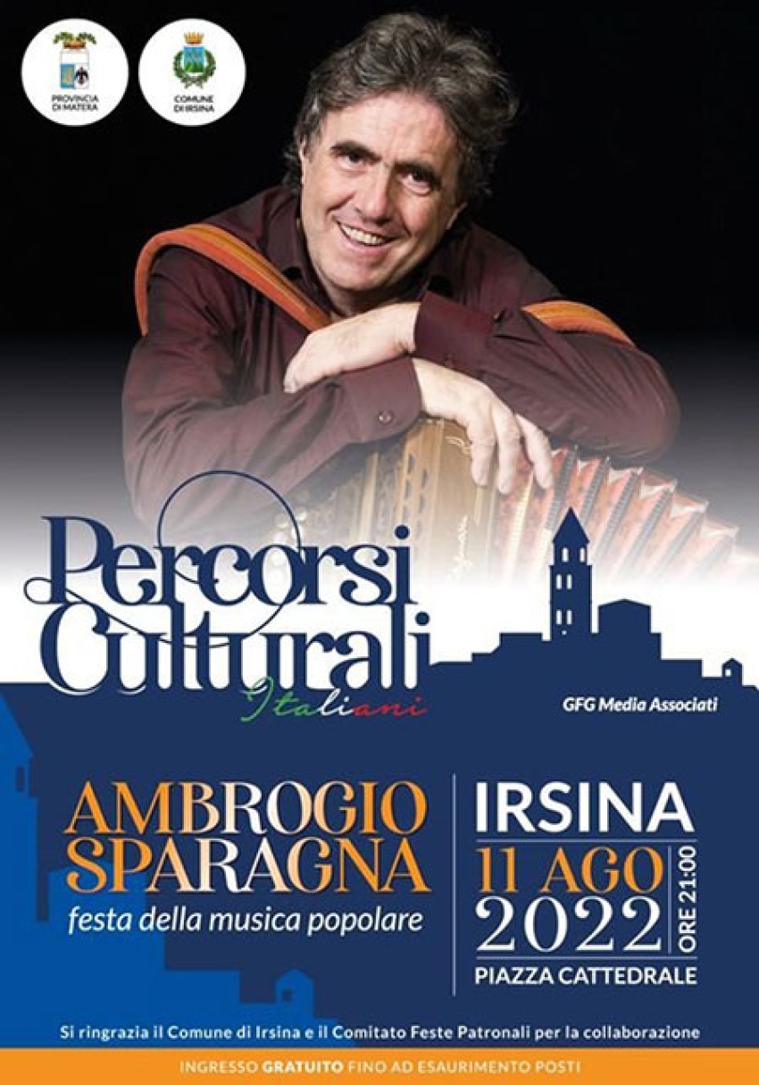 Domani ad Irsina via ai &quot;Percorsi Culturali Italiani 2022&quot; con Ambrogio Sparagna