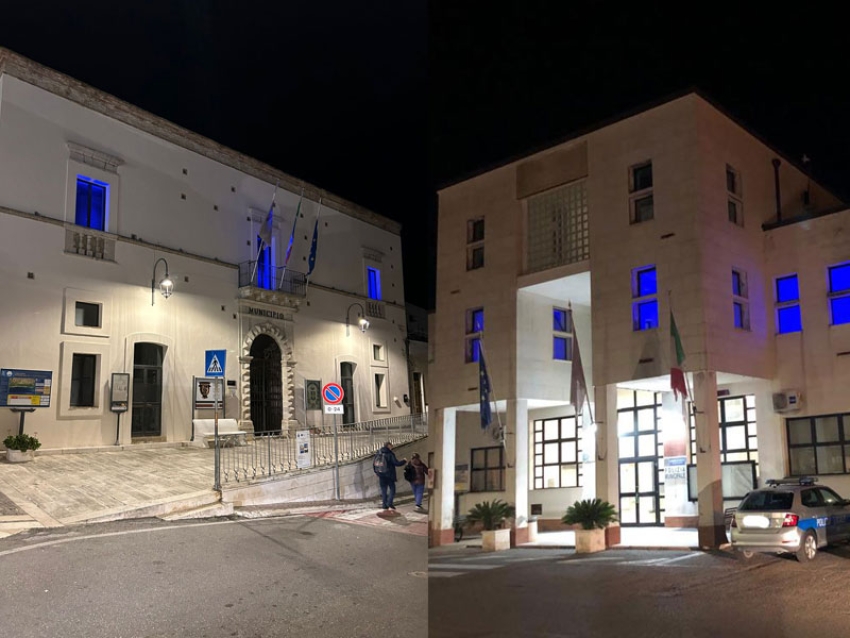 Illuminate di blu le stanze di Palazzo Giannantonio e della delegazione comunale a Marconia
