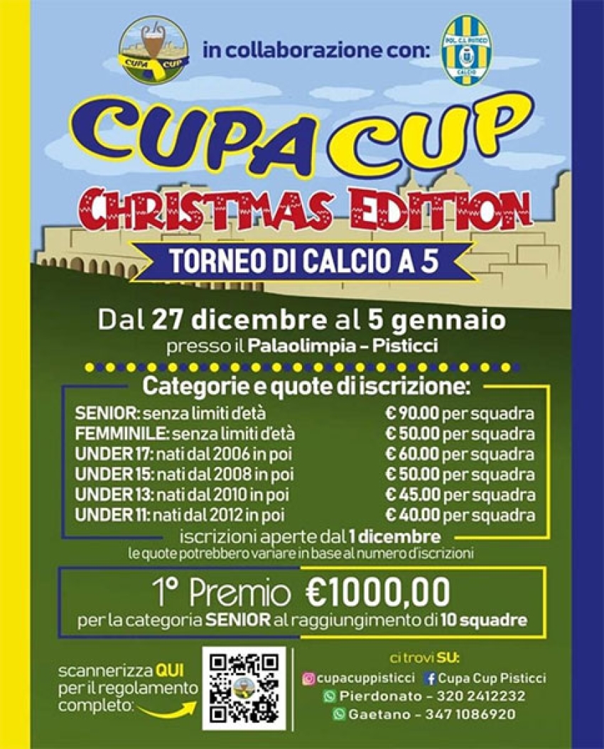 Aperte le iscrizioni per la “Cupa Cup Christmas Edition”