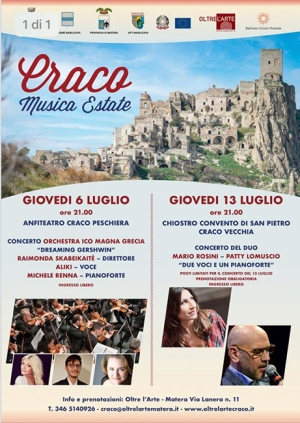 Per Craco Musica Estate concerto di Mario Rosini e Patty Lomuscio