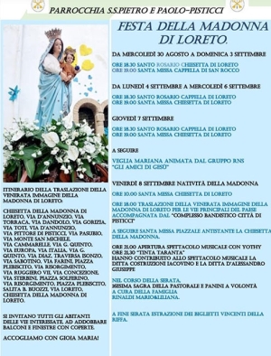 Venerdì 8 settembre 2023 si festeggia la Madonna di Loreto