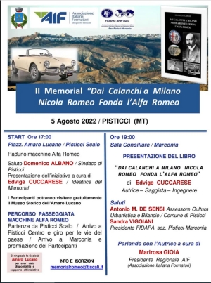 Il 5 agosto il memorial “Dai Calanchi a Milano Nicola Romeo fonda l’Alfa Romeo”