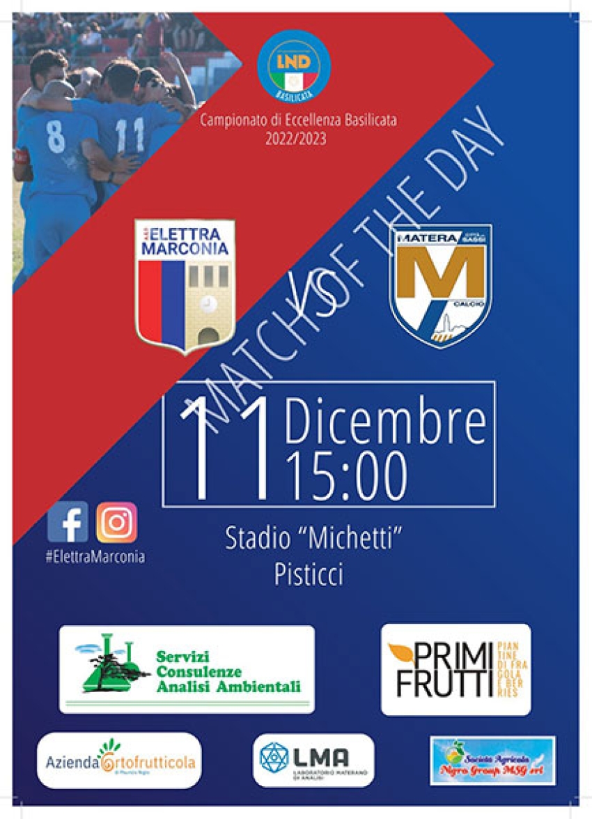 Domenica al “Michetti” big match tra Elettra Marconia e Matera Città dei Sassi